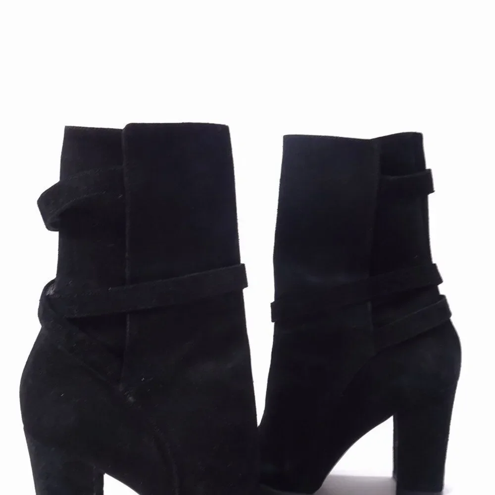 Theory Mitiu Suede Jodhpur Boot Buckle Boot Booties Sz 37.5 Black - Picture 5 of 8